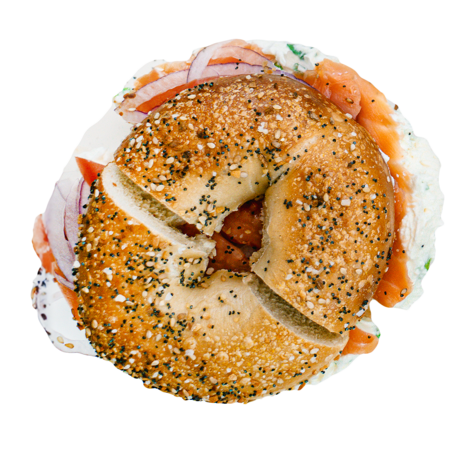 Calvert Manor everything bagel with lox, cream cheese and red onion